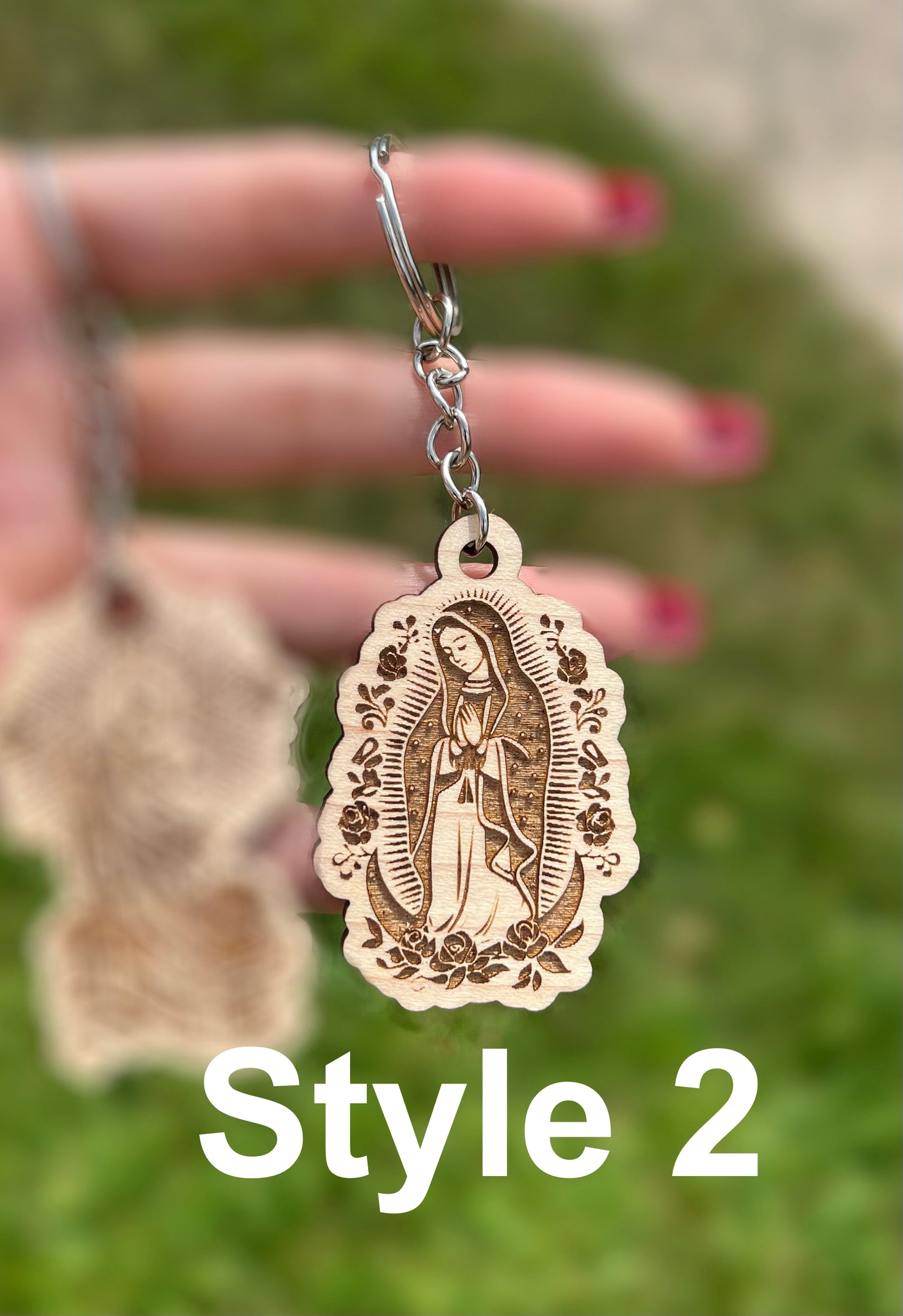 Wood Virgen De Guadalupe Keychain