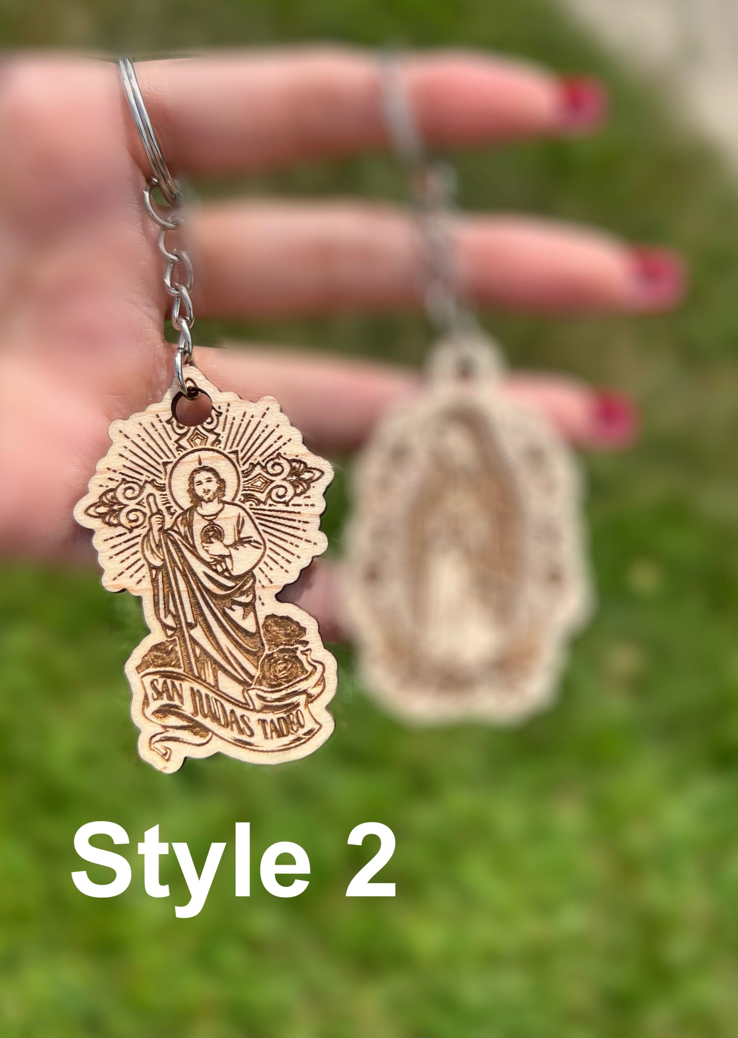 Wood San Judas Tadeo Keychain