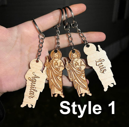 Wood San Judas Tadeo Keychain