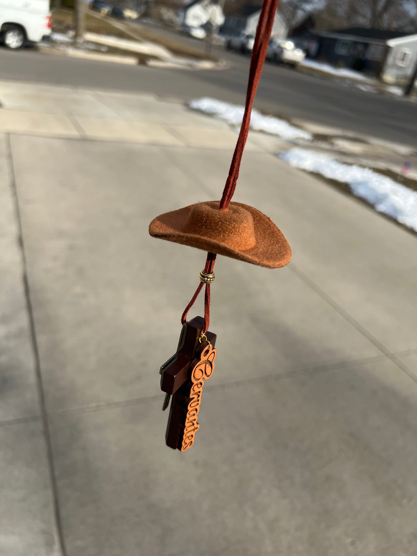 Tejana + Last name rear view mirror charm