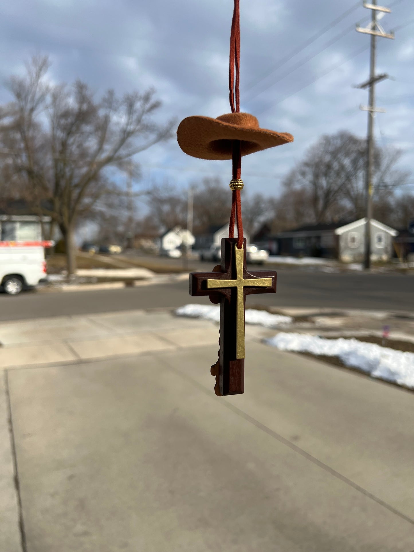 Tejana + Last name rear view mirror charm